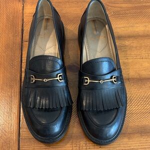 Sam Edelman Black Leather Loafers with Gold Accent